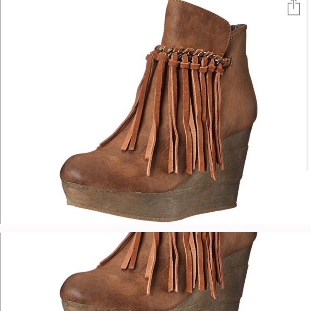 Fringe bootie wedges